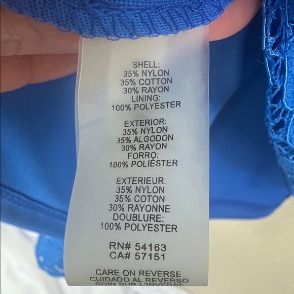 Karl Lagerfeld Paris Blue Lace Sheath Dress V-Neck Flounce Hem NWT $168 Size 12 - Picture 11 of 13